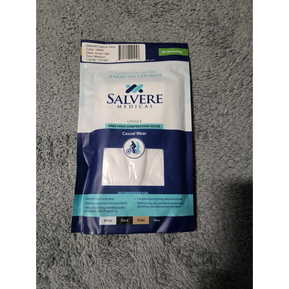 Salvere Medical White Knee High Compression Socks Medium20-30mmHg NIP
